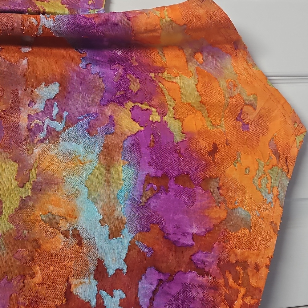 Calessa Burnout Tie Dye Crew Neck Tunic W/Asymmetric Hem: Orange Multi:Size- 1X - Picture 5 of 14